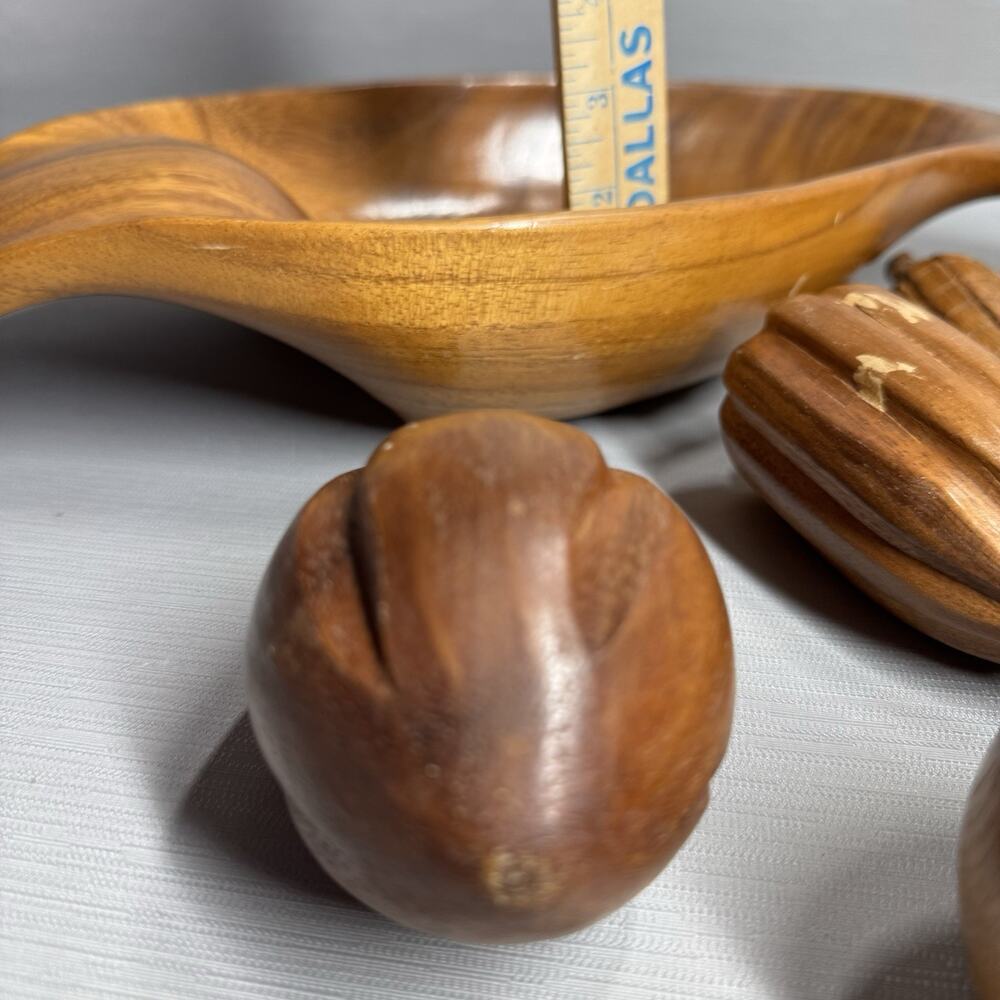 Vintage Retro MCM Carved Bowl Wooden Vegetable Fruit 10 Piece Set Fall Cottage - Picture 11 of 16